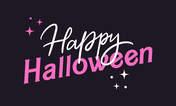 Naklejki Glamour party poster with trendy calligraphy slogan of Happy Halloween. Idea for greeting card to 31th October. Y2k girly poster in style of 90s, 00s pink aesthetic.