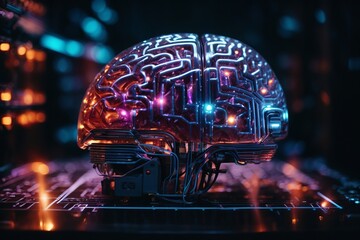 Brain with electrical circuits, concept of artificial intelligence