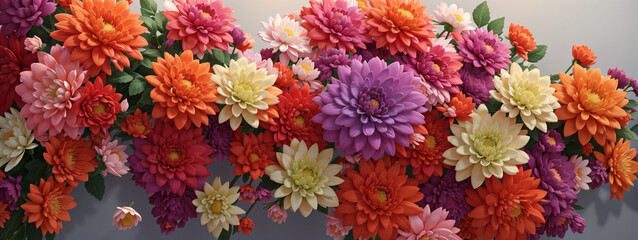 Fototapeta na wymiar Stunning Chrysanthemum Flowers in Vibrant Red, Orange, Pink, Purple, Green, and White for Weddings and Events