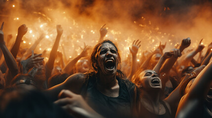 closeup scene of audience screaming during concert