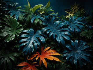 foliage plant in blue color with space background
