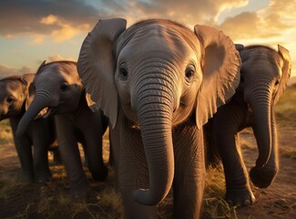 Fototapeta na wymiar A group of young elephants
