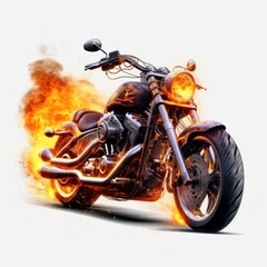 burning motorcycle with flame around