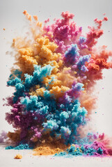 Fototapeta na wymiar Abstract powder splatted background. Colorful powder explosion on white background. Colored cloud. Colorful dust explode. Paint Holi