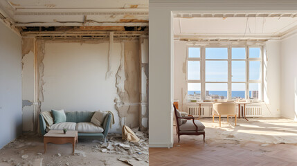 Apartment before and after restoration in a new house