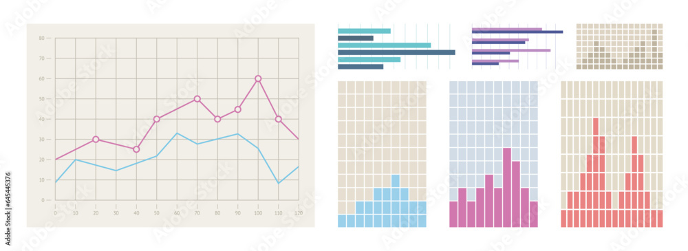 Wall mural set of graphs and charts, information on charts, statistical data. business charts and graphs infogr