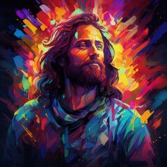 Fototapeta na wymiar Jesus in Artistic Colorful Splendor