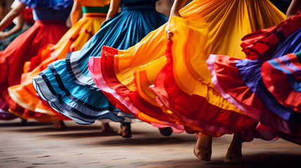 Women with Colorful skirts during traditional Mexican dancing