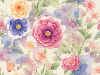 Watercolor flowers seamless pattern background, flowers made from watercolor paint splashes on white.