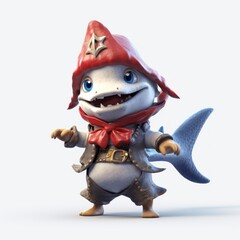 3d illustration of pirate shark with funny face