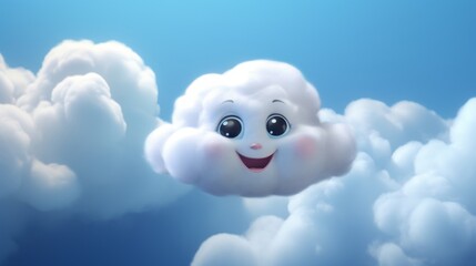 Cute Little Smiling Cloud Floating in the Sky
