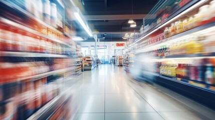 Fototapeta na wymiar Blurred Supermarket Interior as Background
