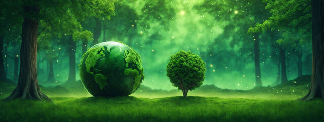Green Globe On Moss, Environmental Concept