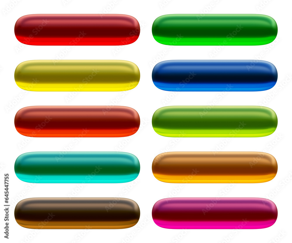 Fototapete Set of round rectangle shape buttons in 3d rendering isolated on transparent background for text, infographic, web and frame concept.
