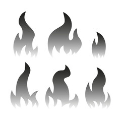 Fire flame black icons set