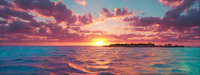 Fototapeta premium Colorful sunset over ocean on Maldives 