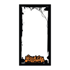Halloween social media frame art or border template with spider web grungy vector