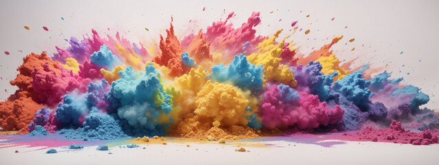 colorful rainbow holi paint color powder explosion isolated white wide panorama background