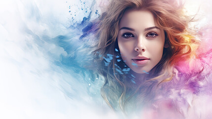 watercolor winter snow beautiful  portrait of a beautiful woman