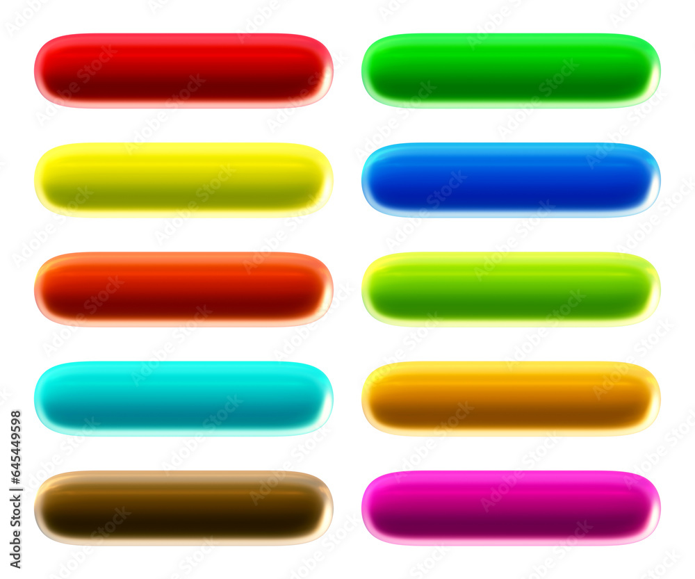 Fototapete Set of round rectangle shape buttons in 3d rendering isolated on transparent background for text, infographic, web and frame concept.
