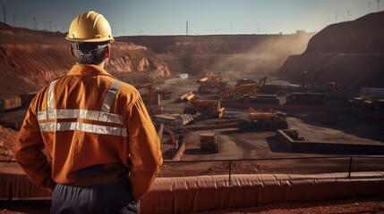 image depicting a skilled copper mine worker conducting a survey in an expansive open-pit mine.