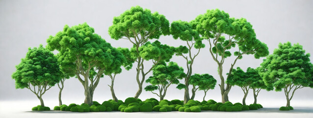 Set of green trees isolated on white background. Different kinds of tree collection