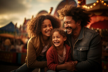 heartwarming photo of families spending quality time together at the fair, engaging in activities and sharing laughter