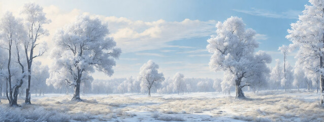 Obraz na płótnie Canvas white wood covered with frost frosty landscape