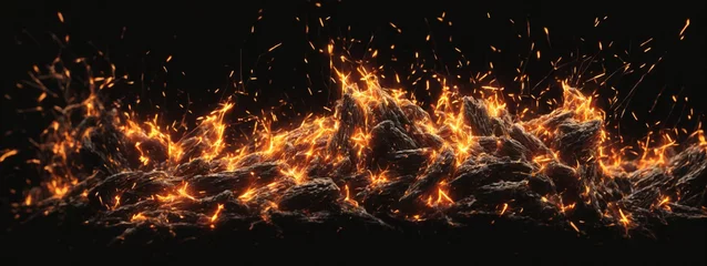 Keuken spatwand met foto Detail of fire sparks isolated on black background © @uniturehd