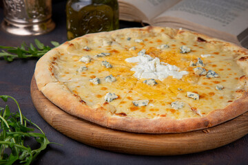 pizza on a wooden board