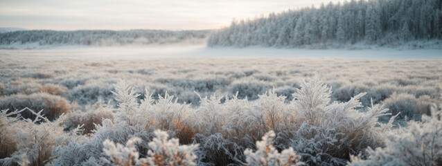 white wood covered with frost frosty landscape - obrazy, fototapety, plakaty