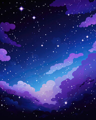 Night sky with stars and clouds. Vector illustration