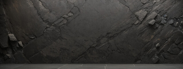 Black anthracite stone concrete texture background panorama banner long - obrazy, fototapety, plakaty