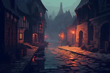 Gardinen view of the village at night flat vector Made with Generative AI © Ky
