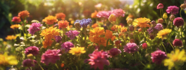 Obraz na płótnie Canvas Gardening Concept. Garden Flowers and Plants on a Sunny Background