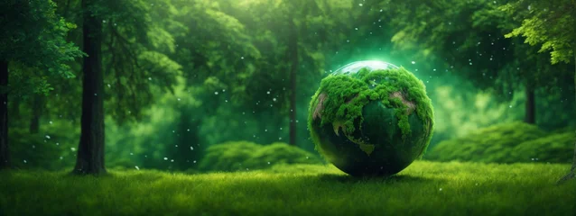 Fotobehang Green Globe On Moss, Environmental Concept © @uniturehd