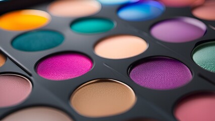 Naklejka premium Cosmetics and Beauty Products-A close-up of a colorful eyeshadow palette with various shades and textures., Cosmetics and Beauty Products