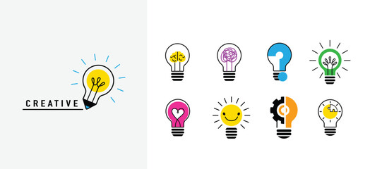 Light bulb set, creative logo vector illustration. Stylized electric