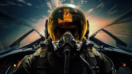 filming the view from the cockpit through the visor of a fighter jet's helmet. world of aviation, emphasizing the precision and skill required to fly fighter jets. - Powered by Adobe