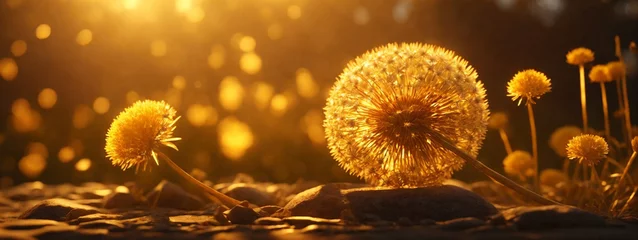 Deurstickers Golden sunset and dandelion, meditative zen background © @uniturehd