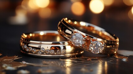 Golden wedding rings background.
