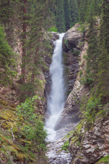 The Barskoon first Fall, Kyrgyzstan. The Barskoon Waterfalls in the Barskoon Valley. 