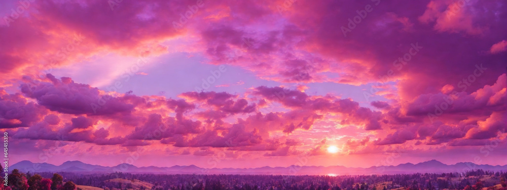 Canvas Prints Panoramic view of a pink and purple sky at sunset. Sky panorama background.