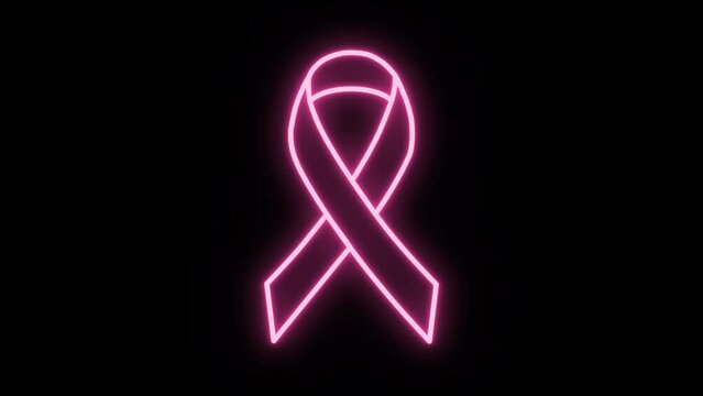 Breast Cancer Pink Ribbon Neon Sign Animation