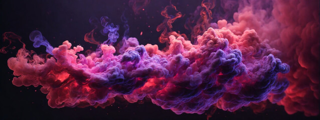 Fototapeta na wymiar Dense multicolored smoke of red, purple and pink colors on a black isolated background.