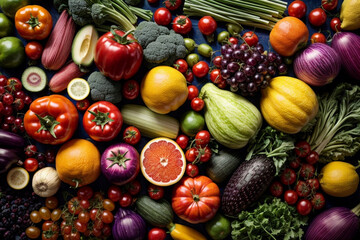Vegetables and fruits background. - obrazy, fototapety, plakaty