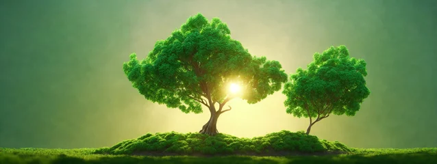 Foto op Canvas panorama small tree growing with sunrise. green world and earth day concept © @uniturehd