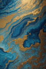 Abstract marbleized effect background. Blue creative colors. Beautiful paint with the addition of gold