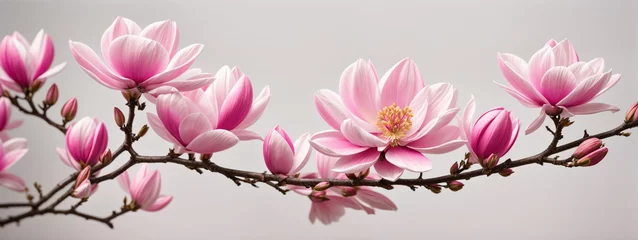 Fotobehang Pink spring magnolia flowers branch © @uniturehd