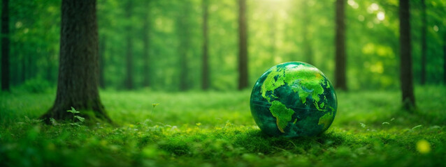 Green Globe On Moss, Environmental Concept - obrazy, fototapety, plakaty